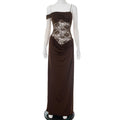 Women Solid Color Spaghetti Strap Lace Slim Fit Patchwork Dress