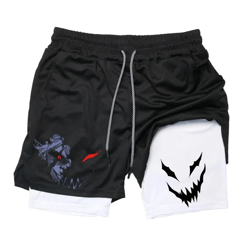 Summer New Black Five-leaf Clover Printed Men's and Women's Shorts Double-layer Loose Sports and Casual Pants for Beach Fitness