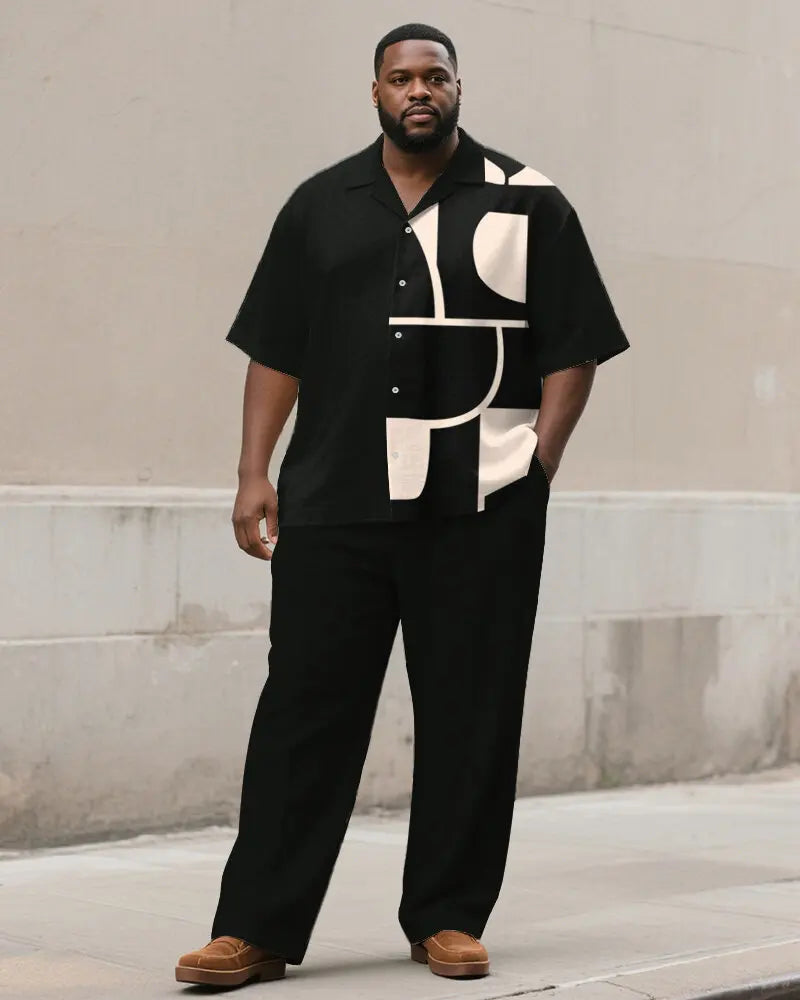 S-9XL Plus Size Men's Modern Abstract & Geometric Print Shirt & Pants Set, Multi-Design Casual 2-Piece Summer Outfit Collection
