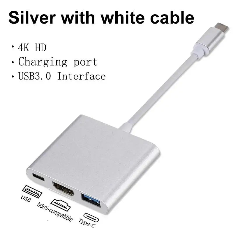 3 In 1 Type C to HDMI-compatible Adapter USB Hub Type C to HDTV Charging Converter For iPhone 15 Series Laptop Macbook Converter