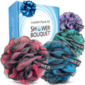 Loofah-Charcoal Bath-Sponge Xl-Color-4-Pack // Extra Large 75G Soft Mesh Black Luffa Loofa Loufa Puff Set/Exfoliating Body Scrubber for Women and Men - Exfoliate & Soothe Face & Body