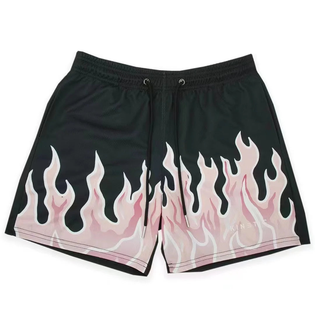 2025 Breathable Men Shorts GYM Basketball Running Quick-Drying Shorts Baggy Flame Print Fashion Shorts Summer Shorts