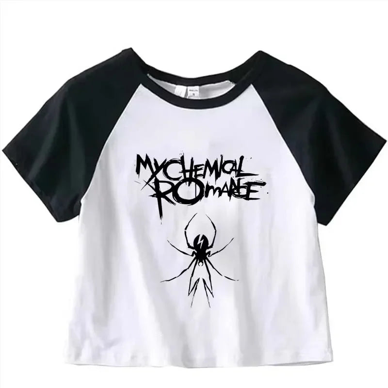 My Chemical Romance Graphic Crop Top Girl Cyber Y2k Kawai Fashion Harajuku Crop Top Summer Sport T Shirt Jogging Short Sleeves