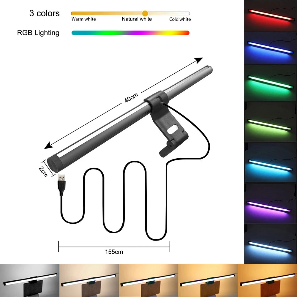 LED Monitor Light Hanging Desk Lamp - Stepless Dimming Eye-Friendly for Work And Gaming Setup