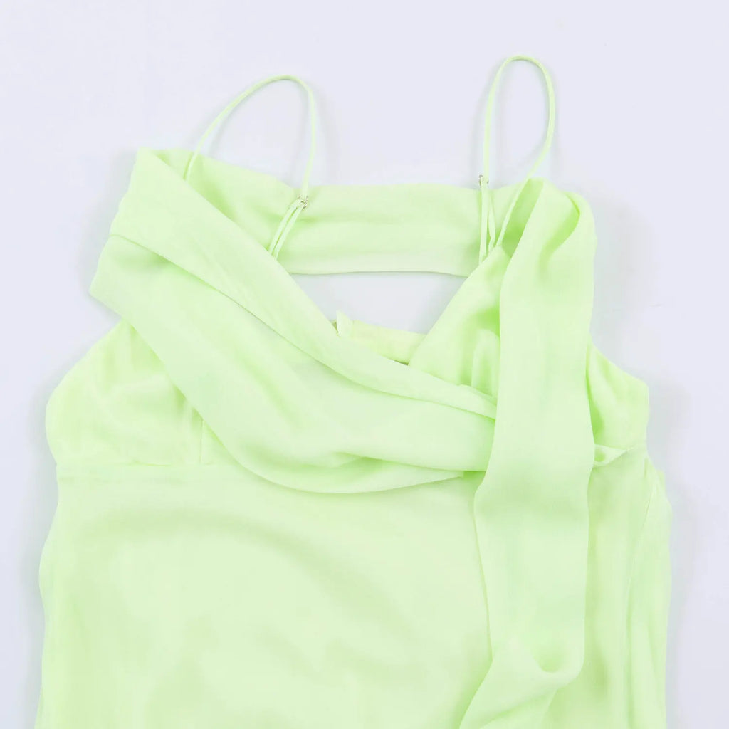 Fashionable Scarf Decorated Summer New Arrival Women's Dress Strapless Gown Polyester Fabric round Neckline Casual Wear