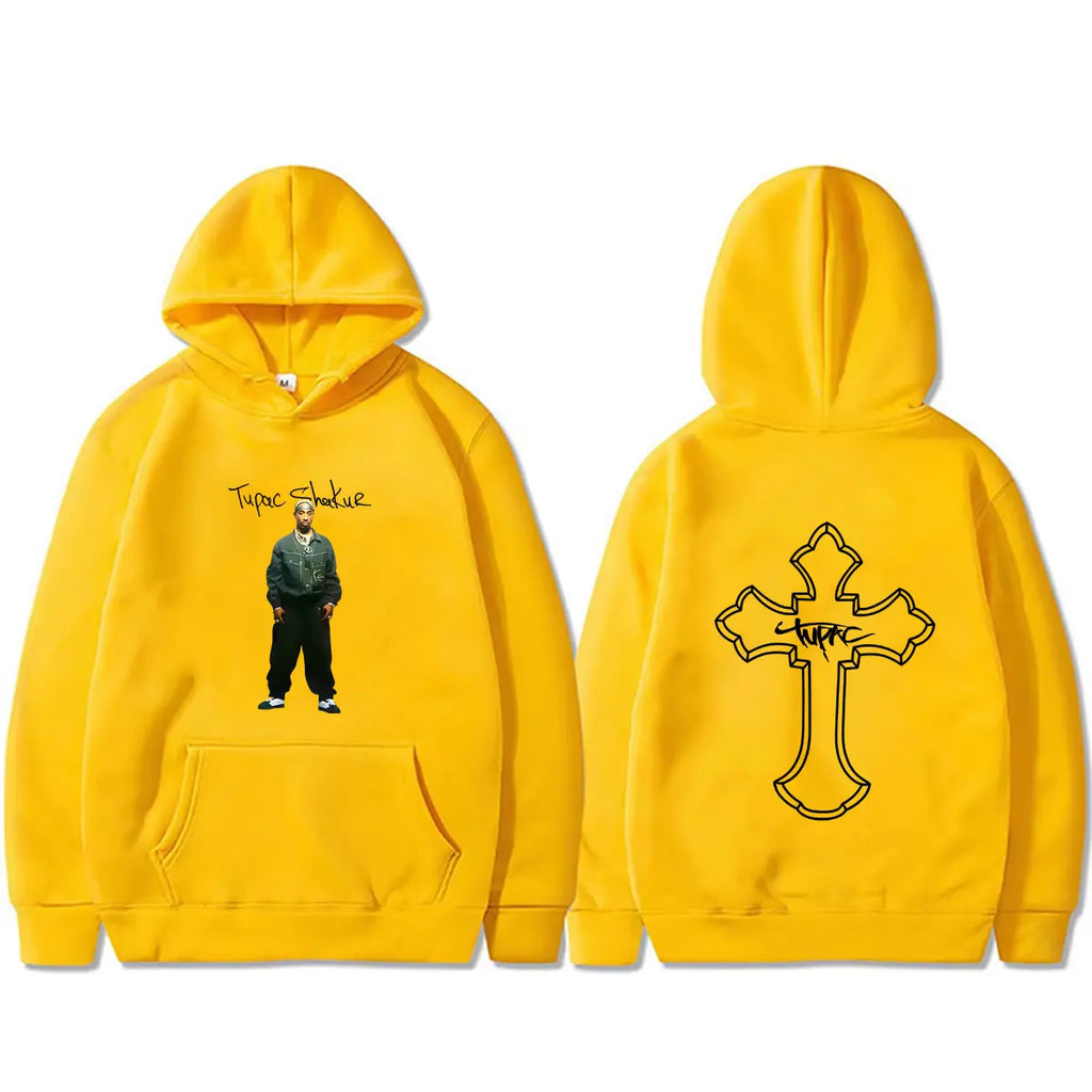 Rapper Tupac 2pac Cross Hoodie Men Women Hip Hop Fashion Vintage Streetwear Male Casual Fleece Cotton Oversized Pullover Hoodies