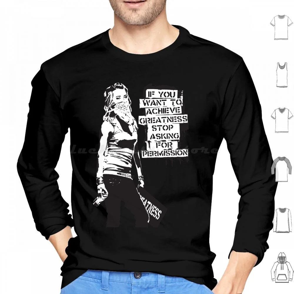 Banksy Quote Graffiti If You Want To Achieve Greatness Stop Asking For Permission Black And White With Banksy Tag Signature Hd