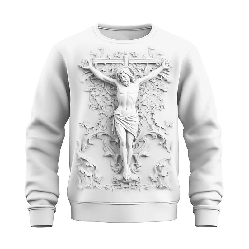 3D Printed The Cross Of Christ Sweatshirt For Men Jesus God Pattern Pullovers Long Sleeves Autumn Casual Loose Round Neck Hoodie