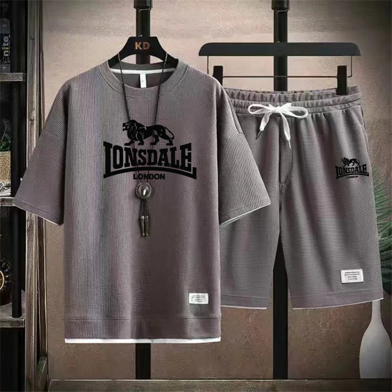 Men's summer new casual short-sleeved T-shirt set, fashionable outdoor men's round-neck pullover + sports shorts 2-piece set