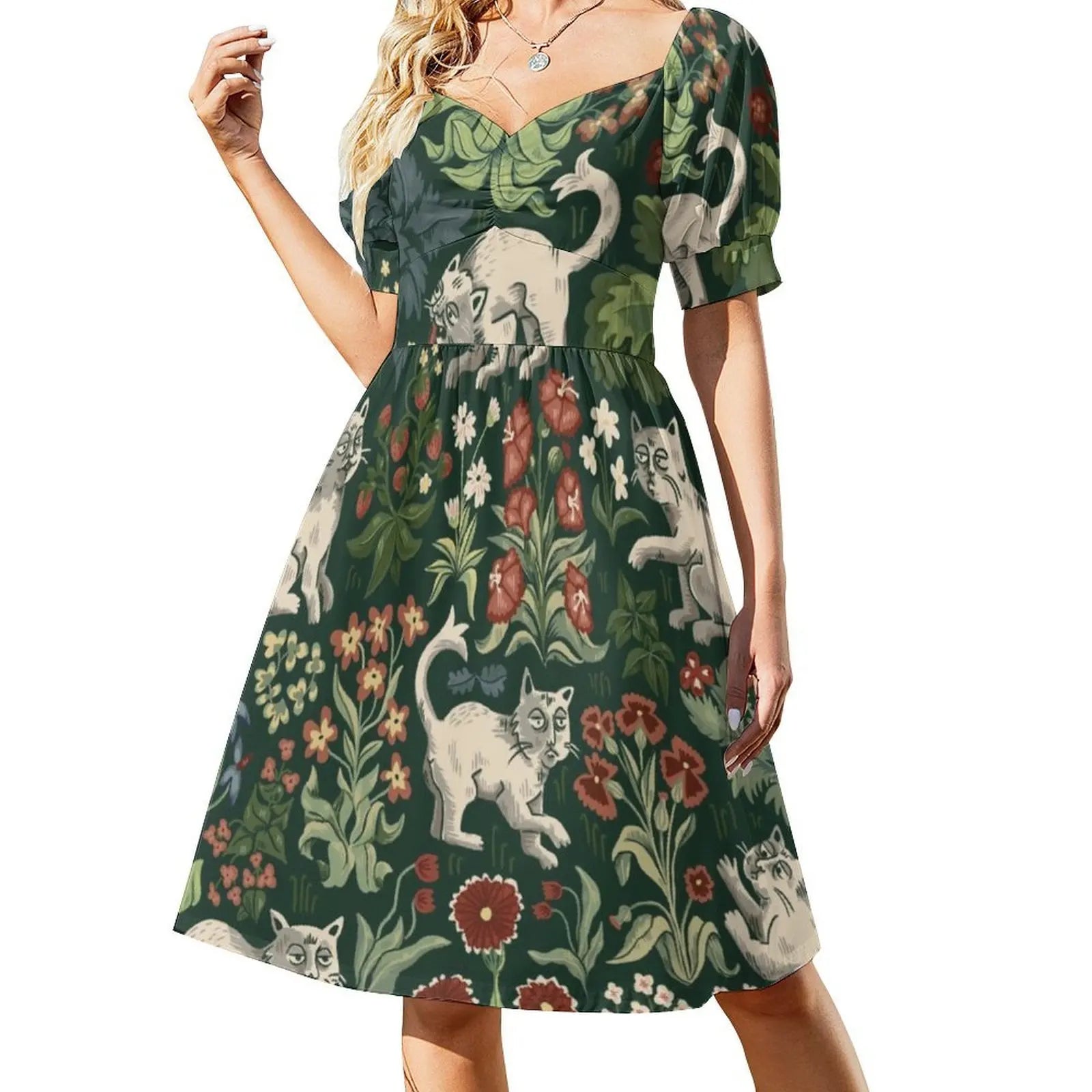 Ugly Medieval Cats Millefleur Women's Hip Hop Streetwear Dress Graphic Print Party Club Wear Cats Weird Ugly April Fools Mille