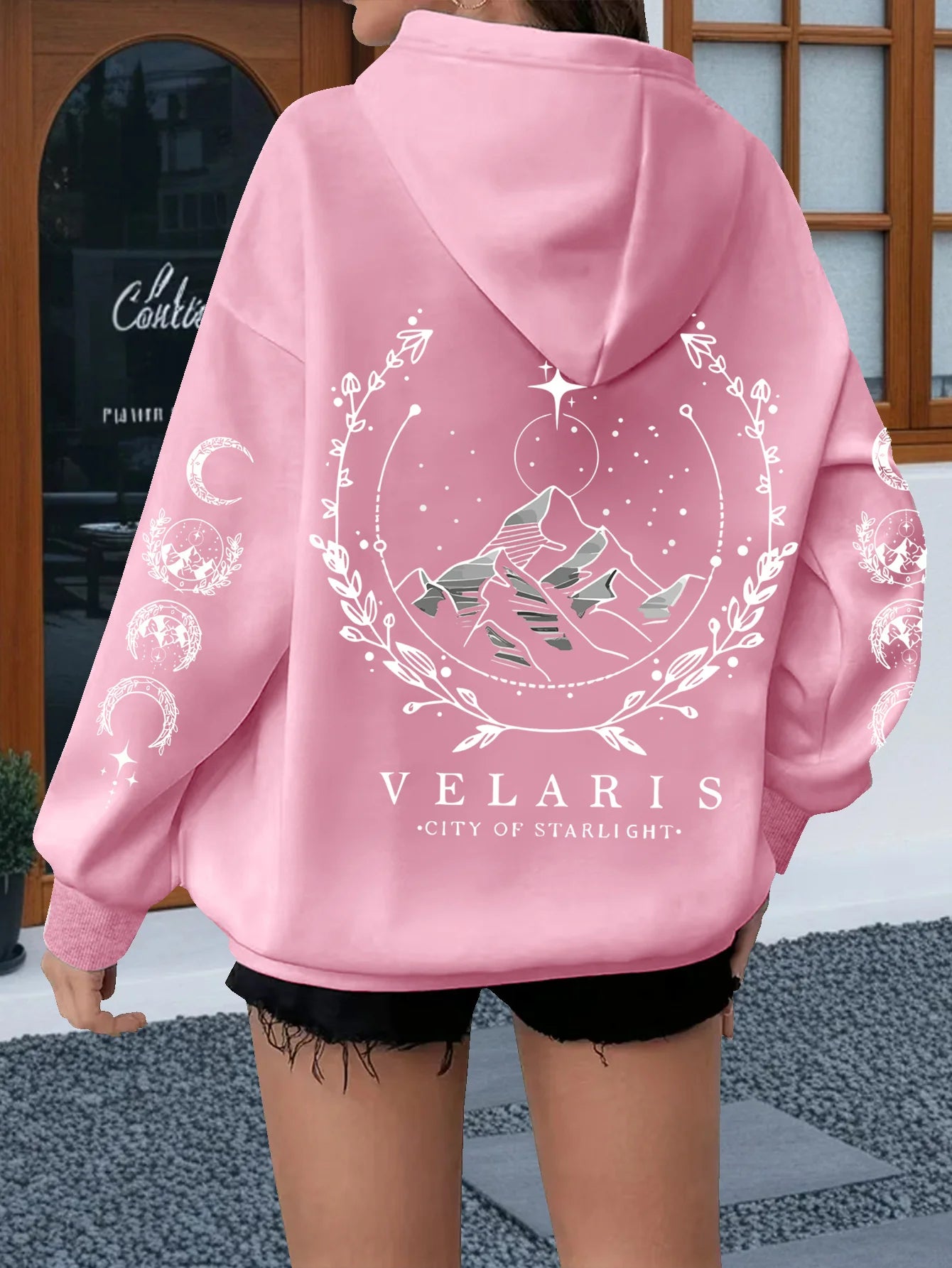 Sun & Moon Print Hooded Sweatshirt Women Casual Pullover Long Sleeve Tops Sun Moon Mountain Design Women Sweatshirt Graphic