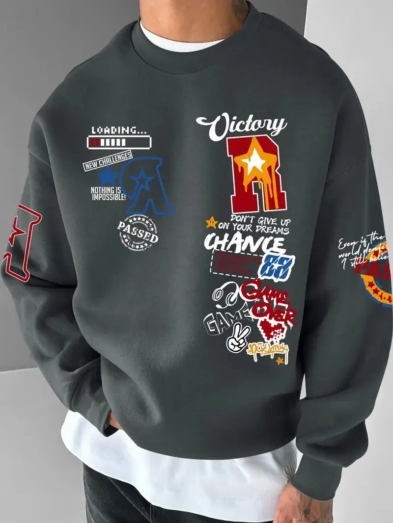The new men's round-neck sweatshirt for Spring and Autumn 2025 features a casual and fashionable 3D letter pattern print