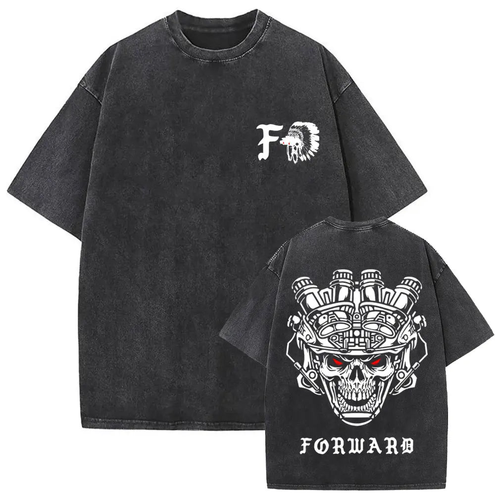 Forward Observations Group Vintage Washed T-shirt Skeleton Graphic T Shirts Men Women Fashion Oversized T-shirts Male Streetwear