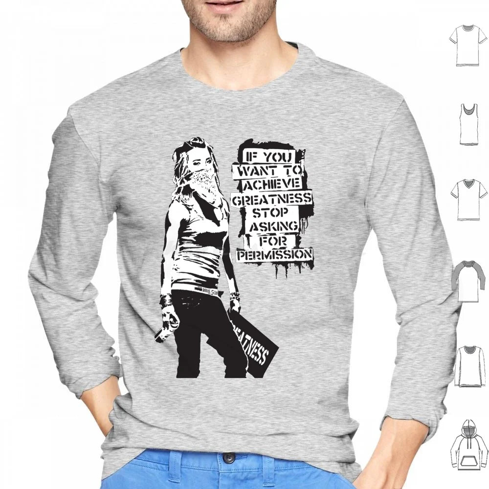 Banksy Quote Graffiti If You Want To Achieve Greatness Stop Asking For Permission Black And White With Banksy Tag Signature Hd
