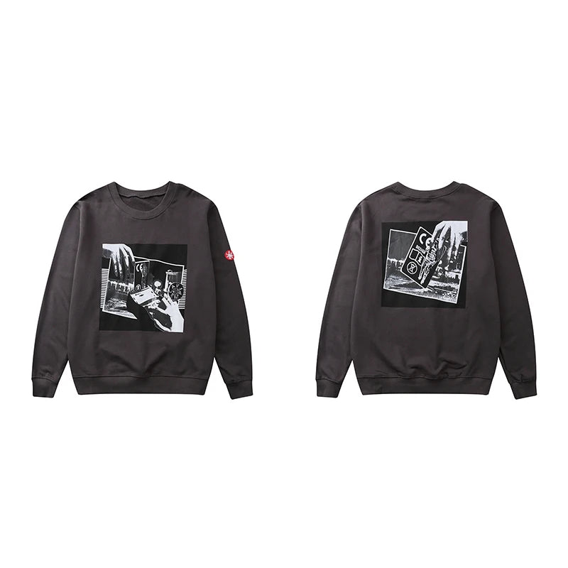 New CAV EMPT Washed Round Neck Sweatshirt Men Women Loose Fit Vintage Ghost Hand Print Japanese Streetwear CE Couple Same Style
