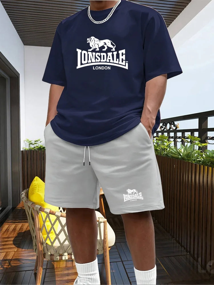 Men's Summer Beach Sports Suit Casual Outdoor Basketball Sports Comfortable Two-Piece Set with Fashion Loose T-Shirt And Shorts