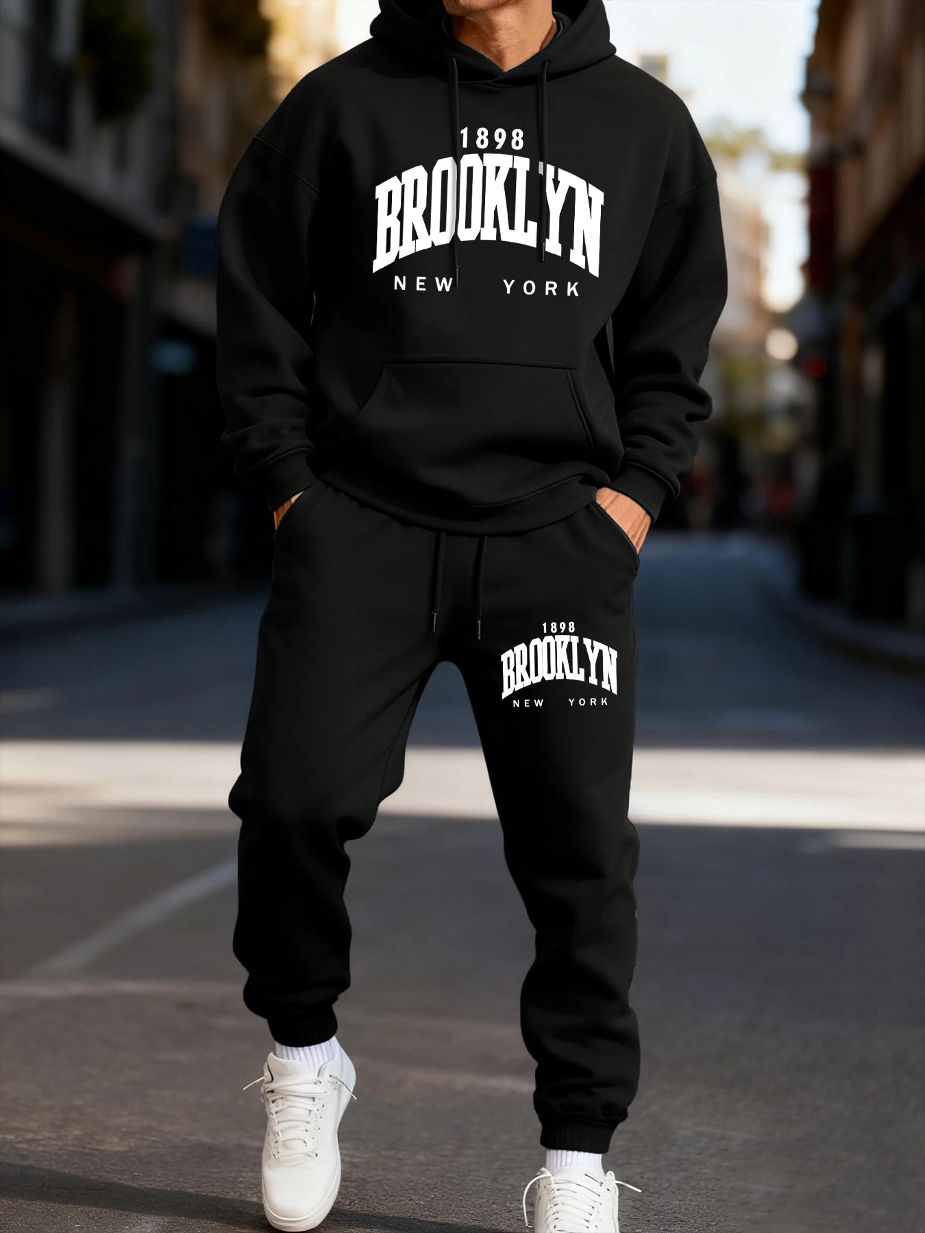 Brooklun New York Letter Printing Man'S Hoodie Set Jogging Loose Two Pices Sets Pocket Fleece Hoodies Autumn Casual Sweatpants