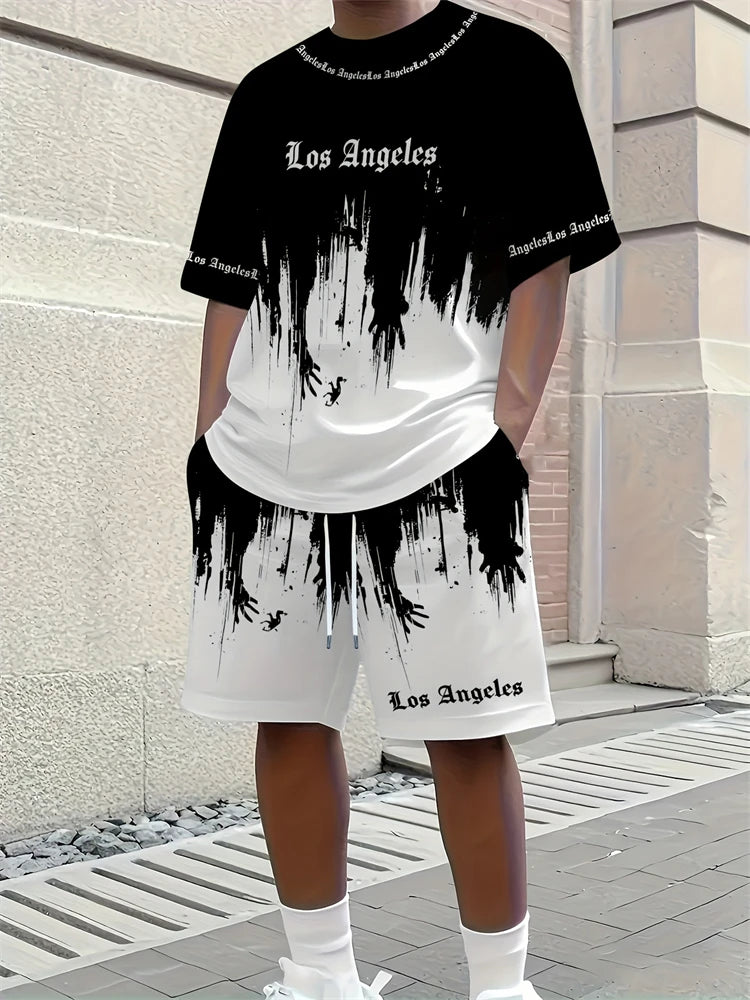 Spring 2026 Casual New Men's Set, Peris 3D Printed Men's Casual Top And Drawstring Shorts, Urban Fashion Men's Clothing 2XS-6XL