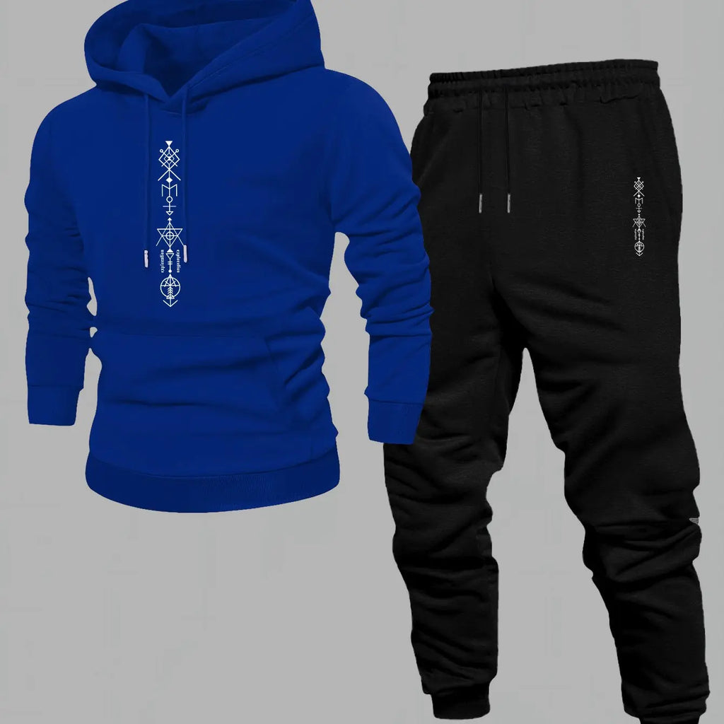 Two-piece men's casual drawstring pullover hoodie sportswear for autumn/winter new style loose top with sporty casual pullover