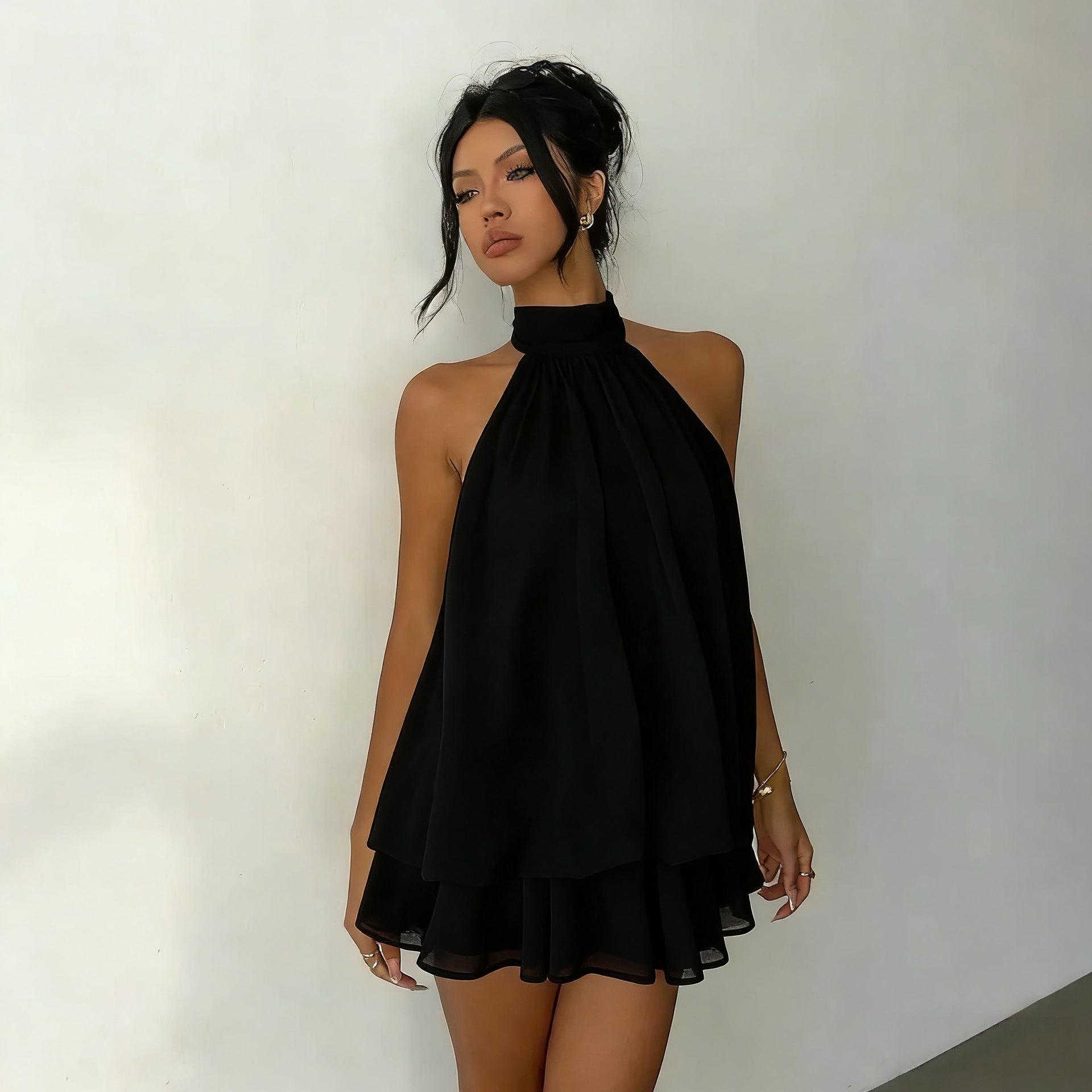 Womens Halter Neck Chiffon Dress