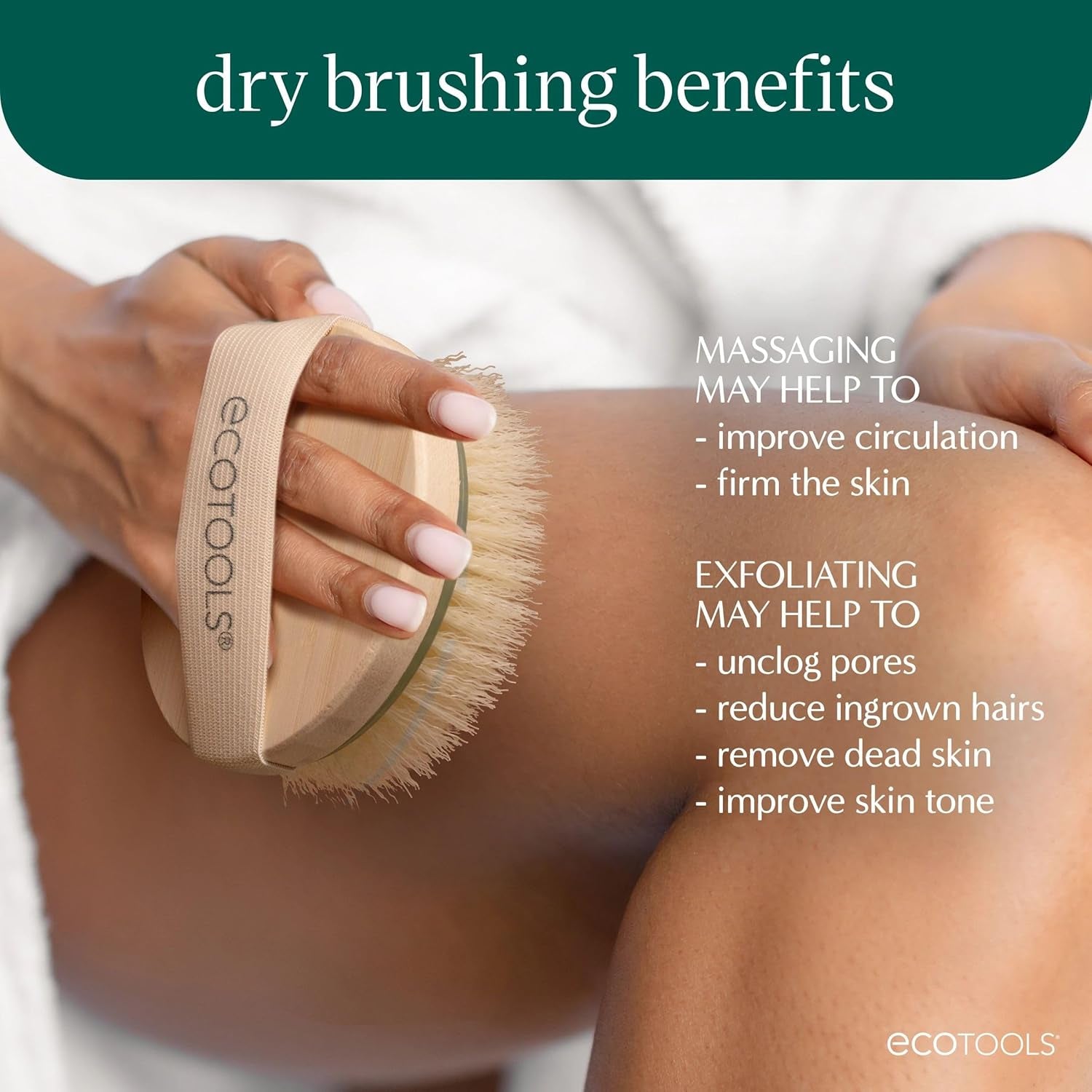 Dry Body Brush, Cruelty-Free Bristles Exfoliate & Smooth Skin, Dry Brushing Removes Flaky Skin, May Help Improve Circulation & Tone, Vegan & Cruelty-Free, 1 Count