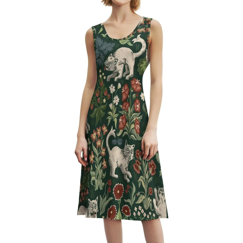 Ugly Medieval Cats Millefleur Women's Hip Hop Streetwear Dress Graphic Print Party Club Wear Cats Weird Ugly April Fools Mille