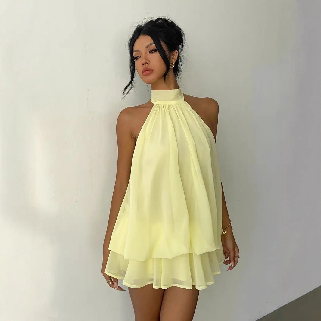 Womens Halter Neck Chiffon Dress