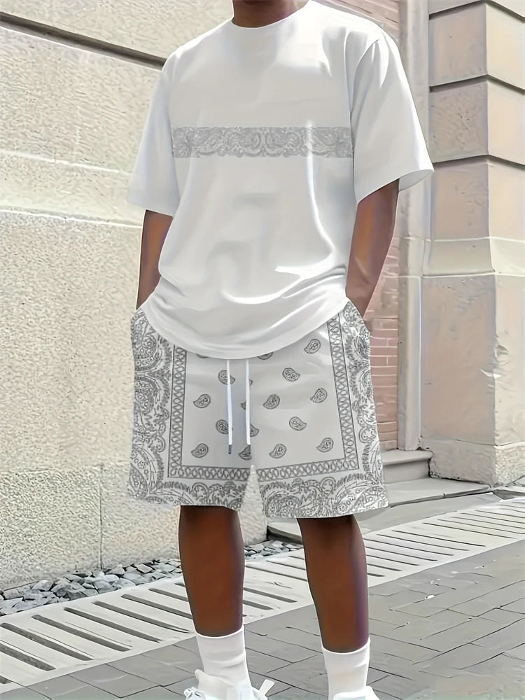 Spring 2026 Casual New Men's Set, Peris 3D Printed Men's Casual Top And Drawstring Shorts, Urban Fashion Men's Clothing 2XS-6XL