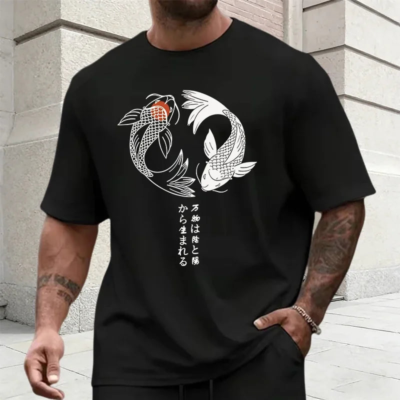 Japanese Yinyang Pattern Men's Tracksuit Cotton T-shirt and Sports Shorts Summer Urban Casual Fashion Short Sleeve Outfits S-3XL
