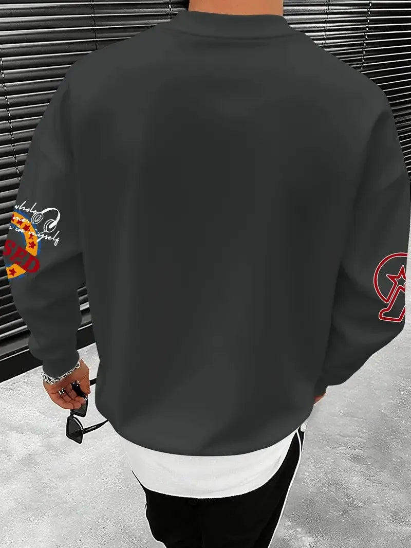 The new men's round-neck sweatshirt for Spring and Autumn 2025 features a casual and fashionable 3D letter pattern print
