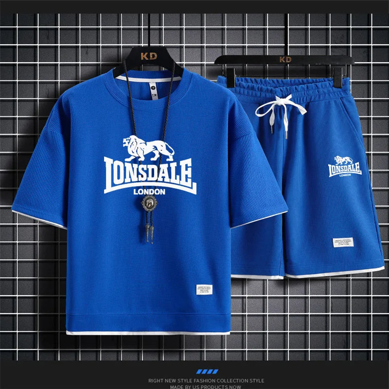 Men's summer new casual short-sleeved T-shirt set, fashionable outdoor men's round-neck pullover + sports shorts 2-piece set