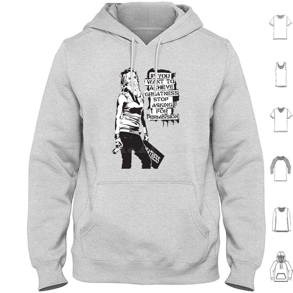 Banksy Quote Graffiti If You Want To Achieve Greatness Stop Asking For Permission Black And White With Banksy Tag Signature Hd