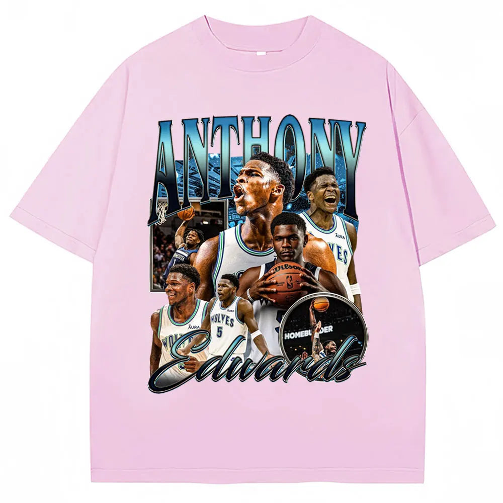 Vintage Anthony Edwards Graphic T Shirt Men's Clothing Basketball Fans Gift T-shirt Cotton Oversized High Street T-shirts Male
