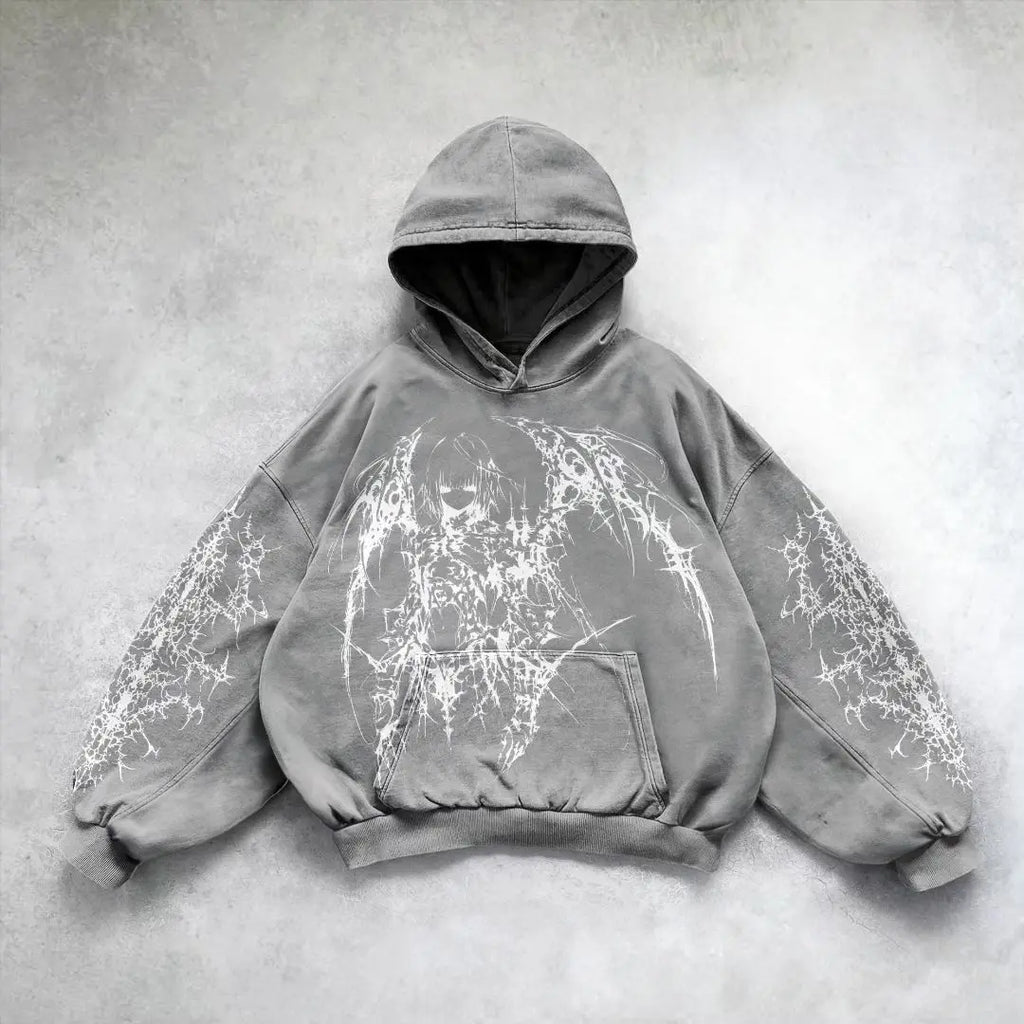 Harajuku Y2k Angel Pattern Hoodie Tops Oversized Hoodies Women Goth Streetwear Sweatshirt Tracksuit Men Couples Gothic Clothes