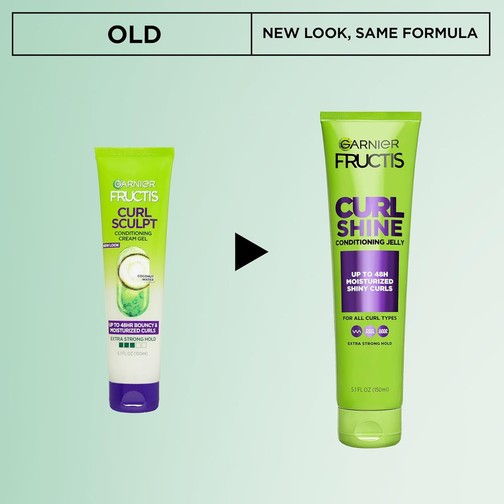 Garnier Fructis Curl Shine Conditioning Hair Gel, Frizz Control for Curly, Wavy, and Coily Hair, Extra Strong Hold for up to 48 Hrs of Bouncy, Moisturized Curls, 5.1 Fl Oz (Packaging May Vary)