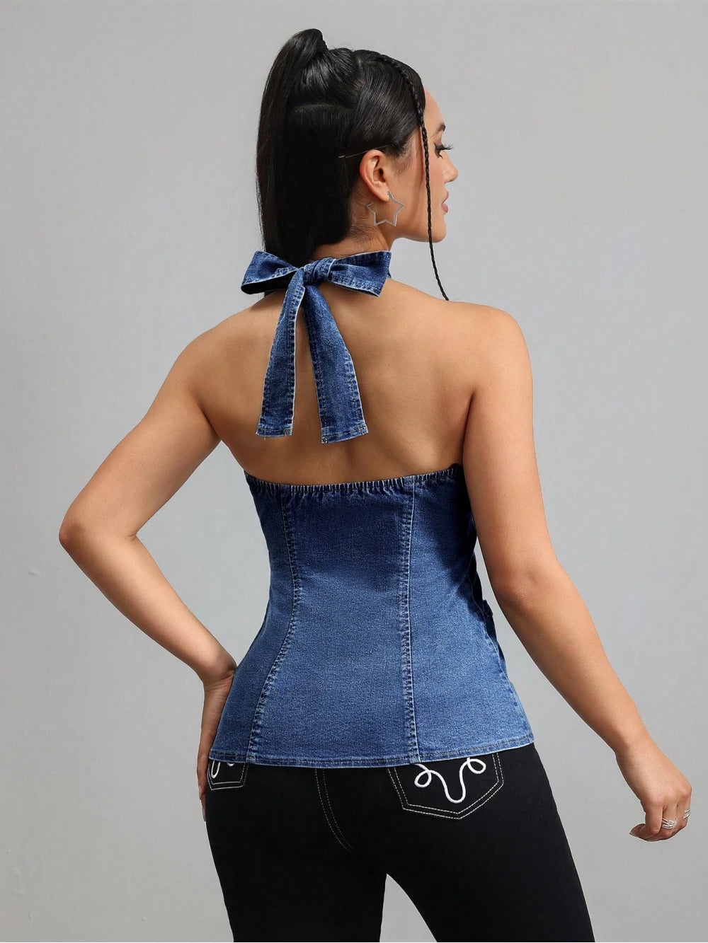 2026 new neck hanging sleeveless denim top sexy cross breasted slim fit vest Y2K spicy girl style street fashion personality ins