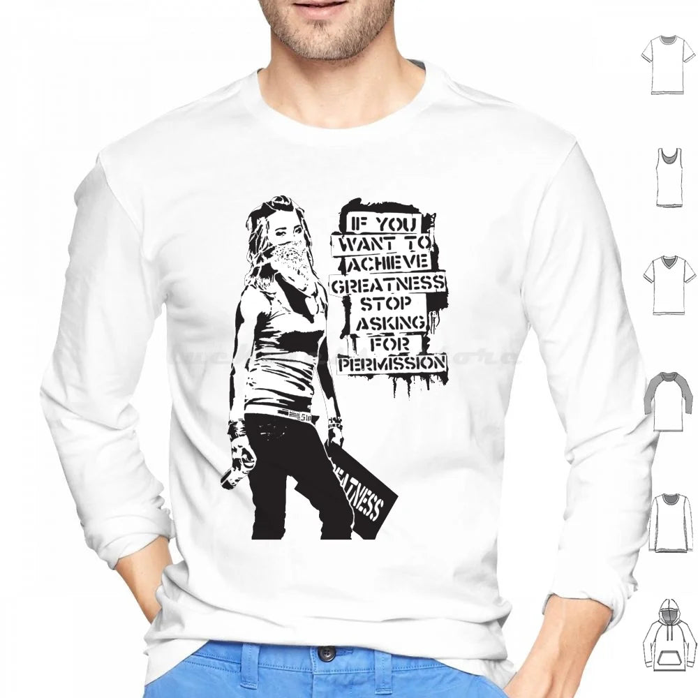 Banksy Quote Graffiti If You Want To Achieve Greatness Stop Asking For Permission Black And White With Banksy Tag Signature Hd