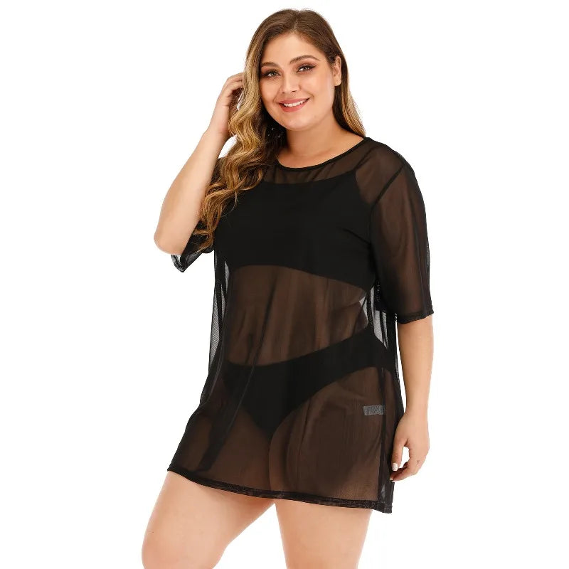 Women's Video Mesh Beach Dress Summer New Sexy Bikini Blouse Dress