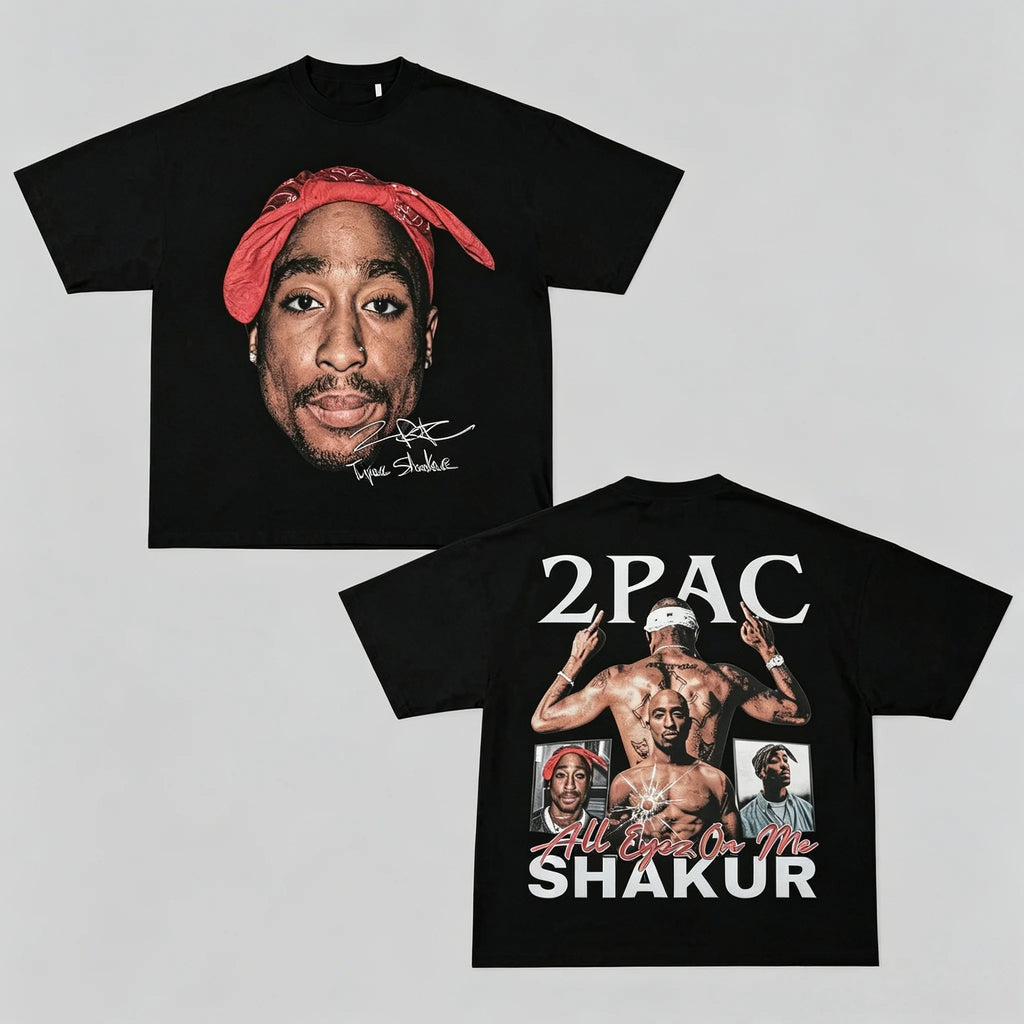2pac Shakur Pattern T-shirt Double-sided Rap Hip-hop Tribute T-shirt 2026 Summer Neutral Loose Cotton Sports Shirt Punk Y2k