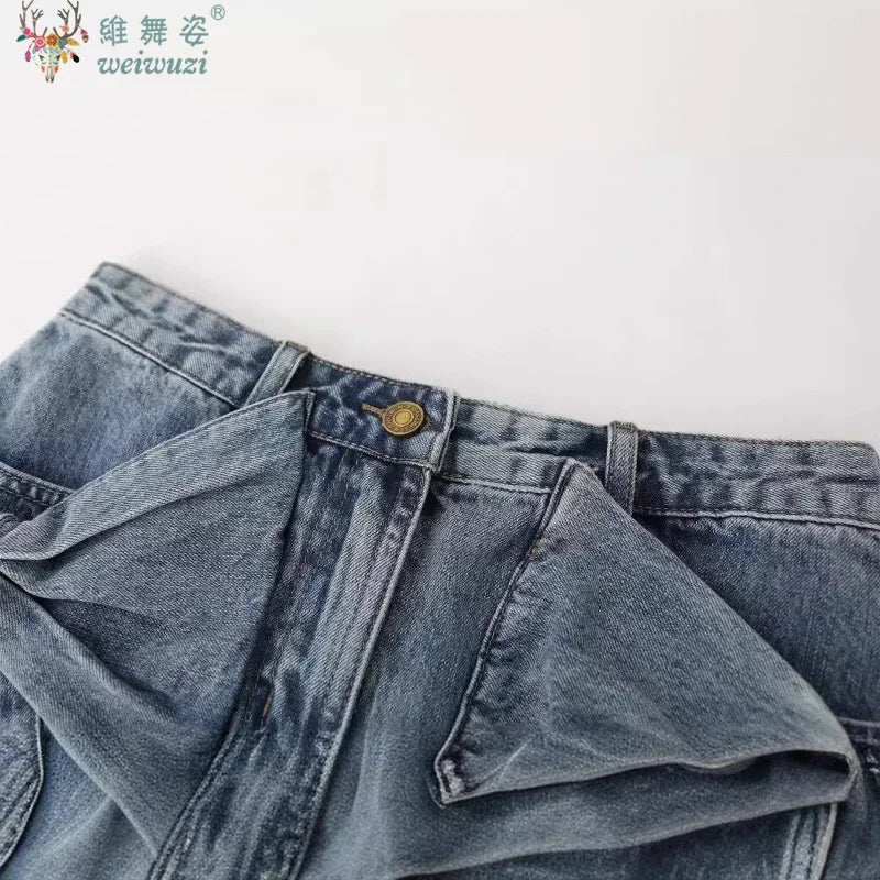 Elegant Women's High Waist Denim Short Skirt Kawaii Bows Sexy Party Mini Jean Skirts Slim Streetwear Y2K Skirt Summer Streetwear - Desert aura
