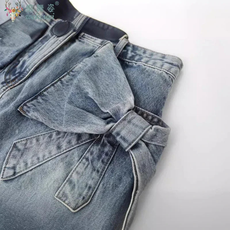 Elegant Women's High Waist Denim Short Skirt Kawaii Bows Sexy Party Mini Jean Skirts Slim Streetwear Y2K Skirt Summer Streetwear - Desert aura