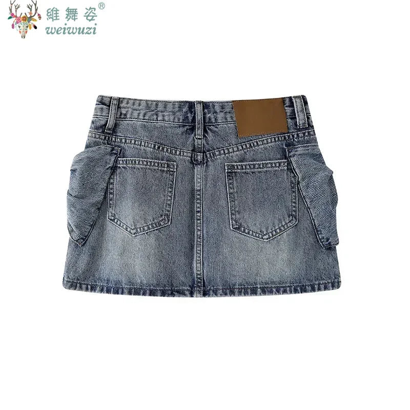 Elegant Women's High Waist Denim Short Skirt Kawaii Bows Sexy Party Mini Jean Skirts Slim Streetwear Y2K Skirt Summer Streetwear - Desert aura