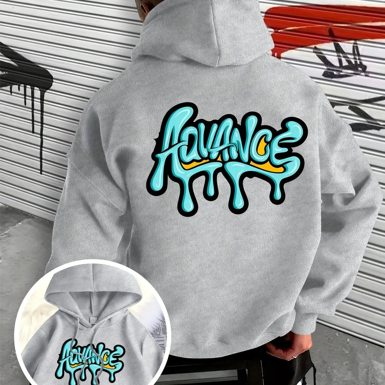 Men's hooded sweatshirt with stylish graffiti print design