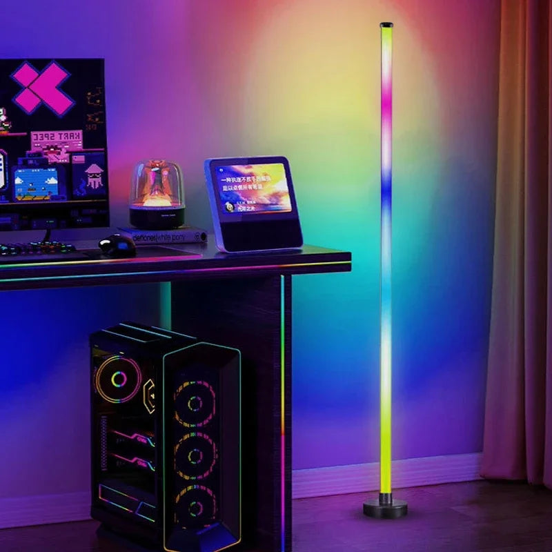 122cm Smart Corner Floor Lamp Dimmable APP Control RGB LED Modern Mood Lighting Stand Lights for Bedroom Gaming Living Room