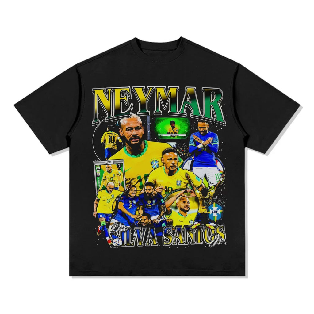 Vintage Neymar Jr Brazil National Team Graphic T Shirt Men's Retro Football Print Oversized Tee Streetwear