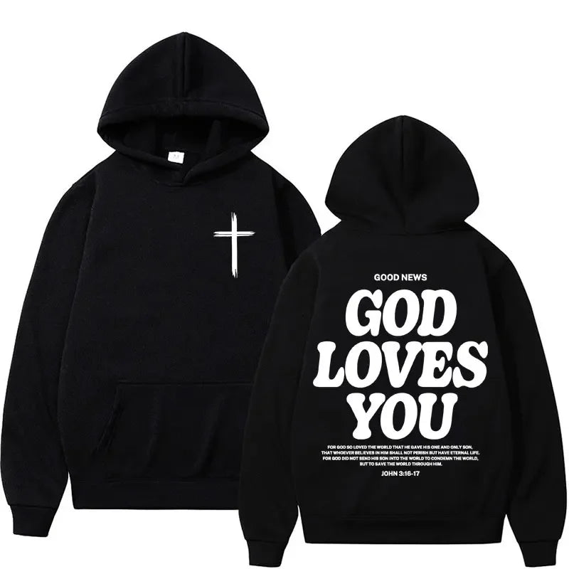 new2026Harajuku Aesthetic Christian Jesus Church Bible Verse God Loves You Hooded Men's Women Vintage Sweatshirts Streetwear Y2K
