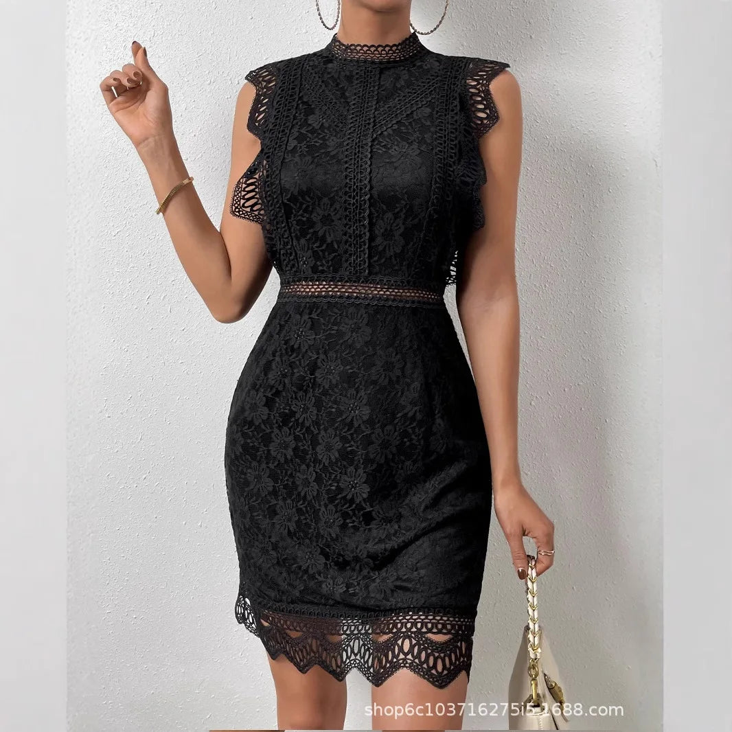 Sexy Black Lace Bodycon Dress 2026 Spring Clubwear Evening Gown Cocktail Mini Skirt Short Skirt Commuter Wear Banquet Attire