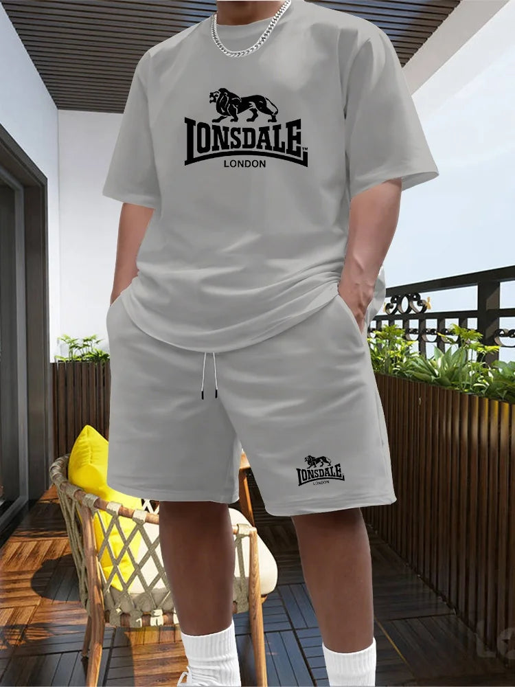 Men's Summer Beach Sports Suit Casual Outdoor Basketball Sports Comfortable Two-Piece Set with Fashion Loose T-Shirt And Shorts