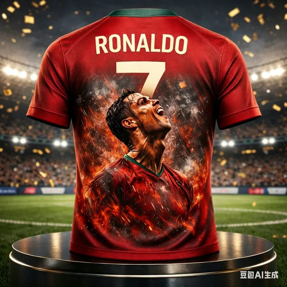 Hot Style Men's Football Fan T Shirt with Cristiano Ronaldo 3D Summer Lightweight Outdoor Sports Training Top Family Matching