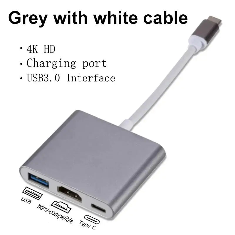3 In 1 Type C to HDMI-compatible Adapter USB Hub Type C to HDTV Charging Converter For iPhone 15 Series Laptop Macbook Converter